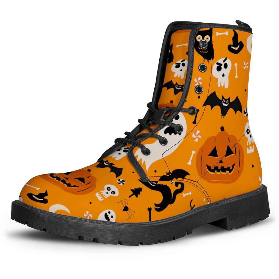 Men Leather Halloween Funny Printing Soft Sole round Toe Comfy Casual Martin Boots - MRSLM