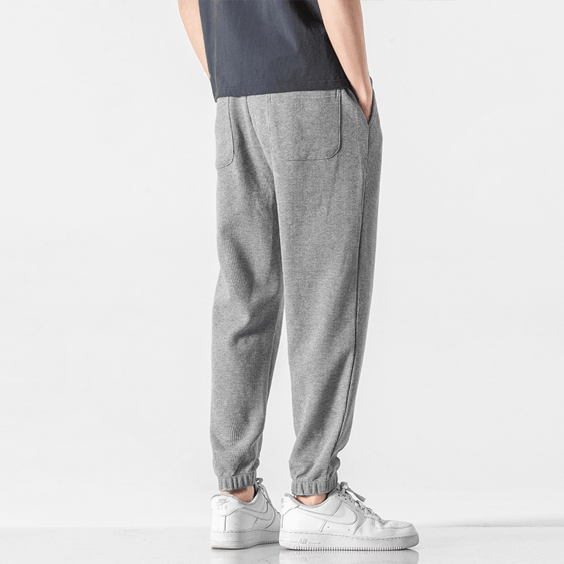 Sports Gray Waffle Pants Men'S Ins Loose-Fitting Thin Casual Trousers - MRSLM