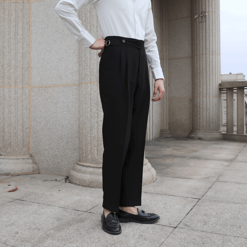 Paris Buckle Double Pleated Curled Side Gentleman Neapolitan Non-Iron Casual Pants - MRSLM