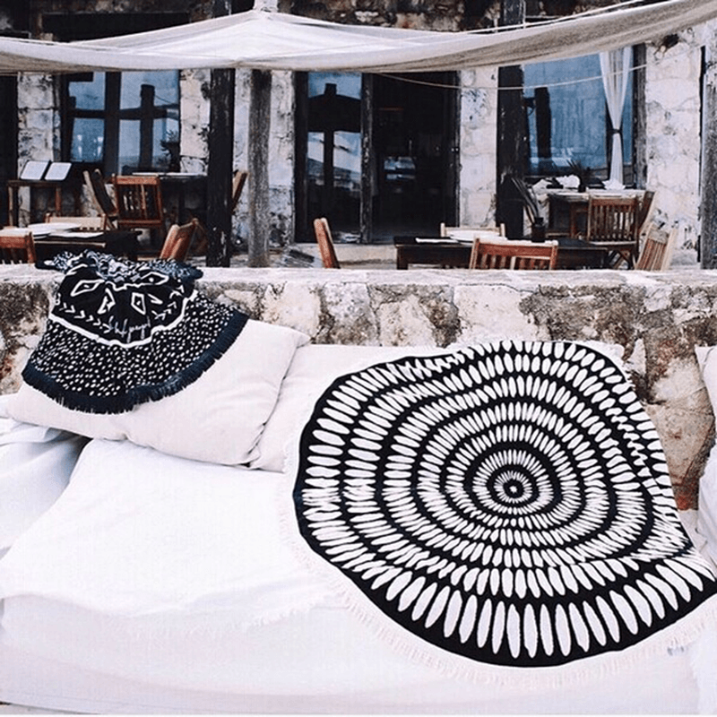 Honana WX-992 150Cm Bohemian Style Thin Tassel Beach Towel Mandala round Silk Scarf Bed Sheet Tapestry - MRSLM