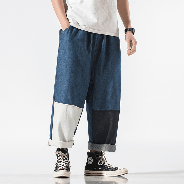 Men'S Color Block Wide-Leg Jeans for Spring and Summer - MRSLM