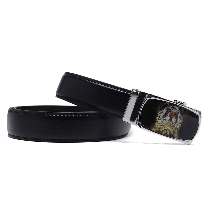 Mens Business Two-Layer Leather Alloy Automatic Buckle Belt - MRSLM