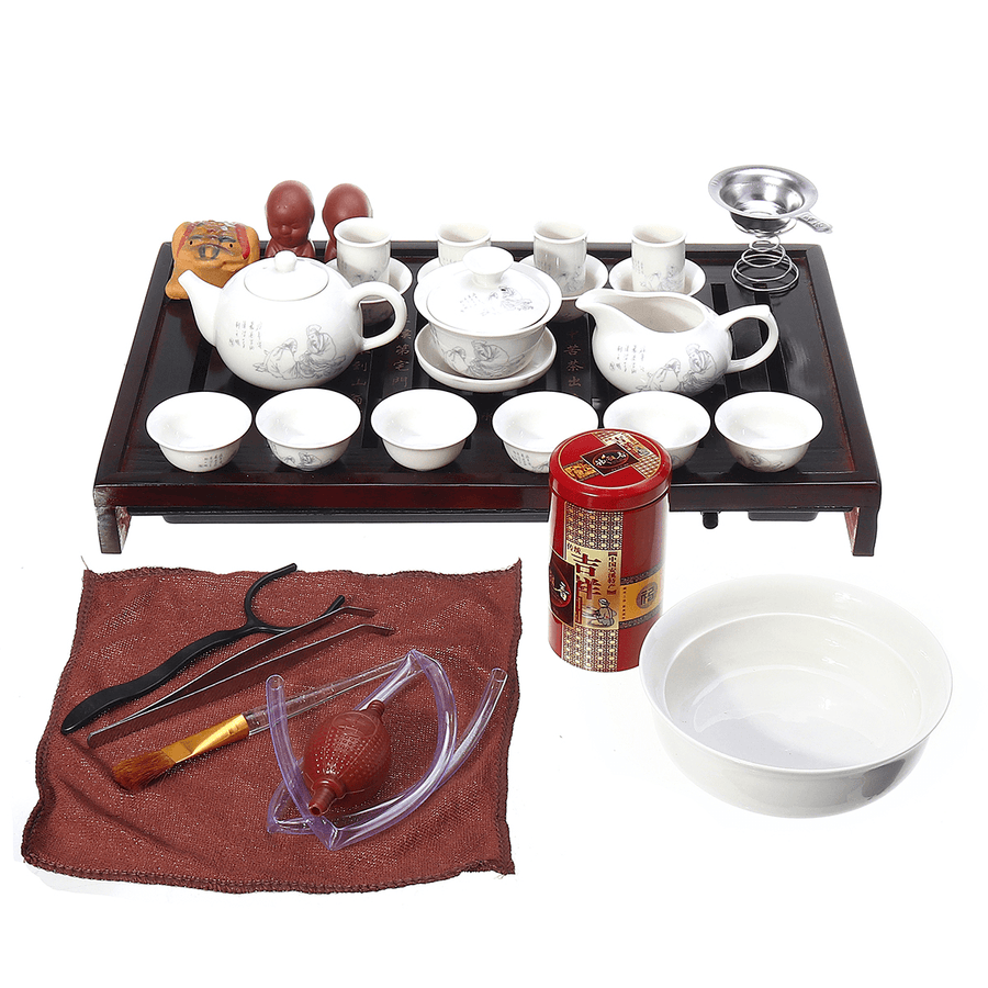 China Kung Fu Tea Set Drinkware Ceremony Ceramic Tea Pot Cup Infuser Tea Tray - MRSLM