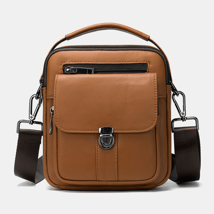 Men Genuine Leather Back Anti-Theft Pocket Crossbody Bags Retro Multi-Pocket Wear-Resistant Messenger Bag Shoulder Bag - MRSLM
