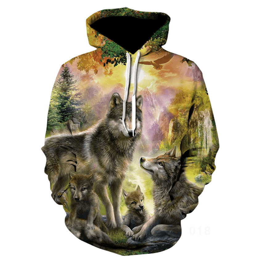 Color Wolf Digital 3D Printed Hooded Sweatshirt - MRSLM