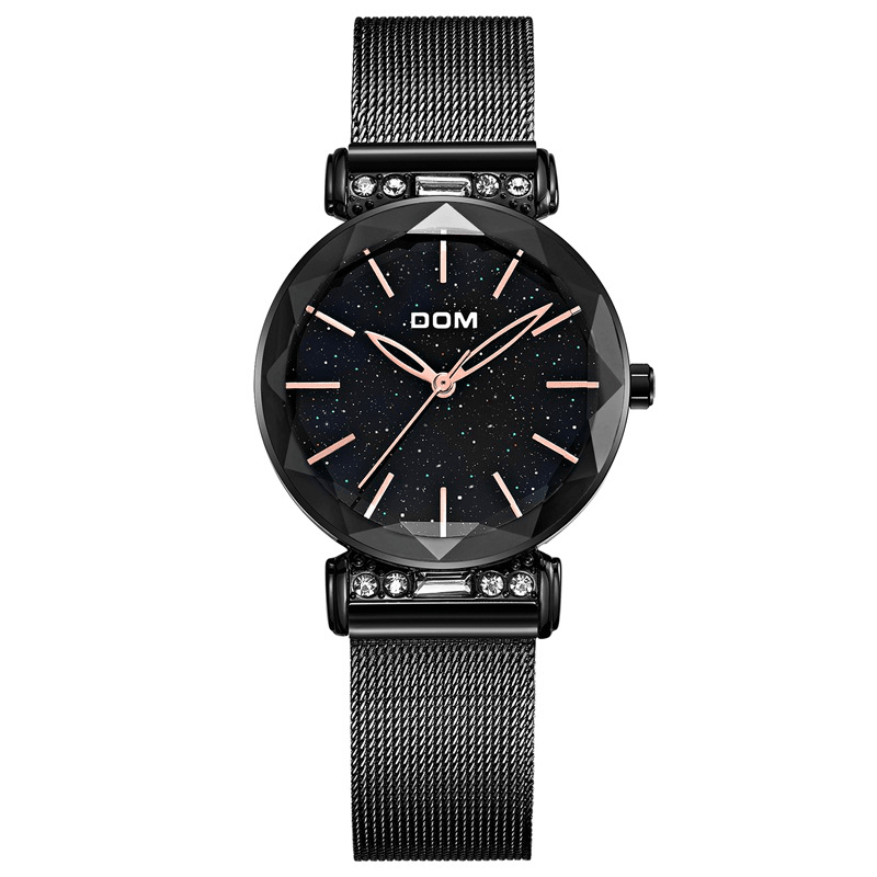 DOM G-1245BK Fashion Women Watch Starry Sky Dial Hardlex Glass Stainless Steel Straps Quartz Watch - MRSLM