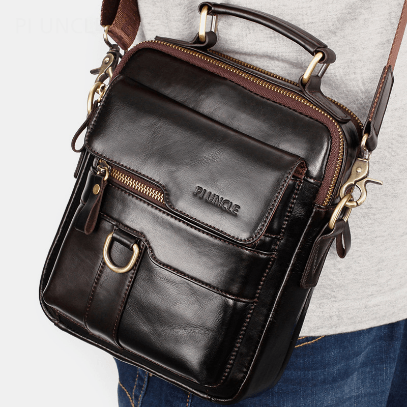 Men Genuine Leather Large Capacity Shoulder Bag Handbag - MRSLM