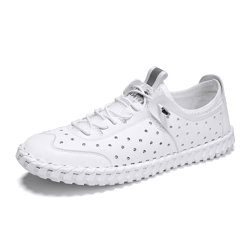 Men Microfiber Breathable Hollow Out Soft Bottom Non Slip Lace up Casual Shoes - MRSLM