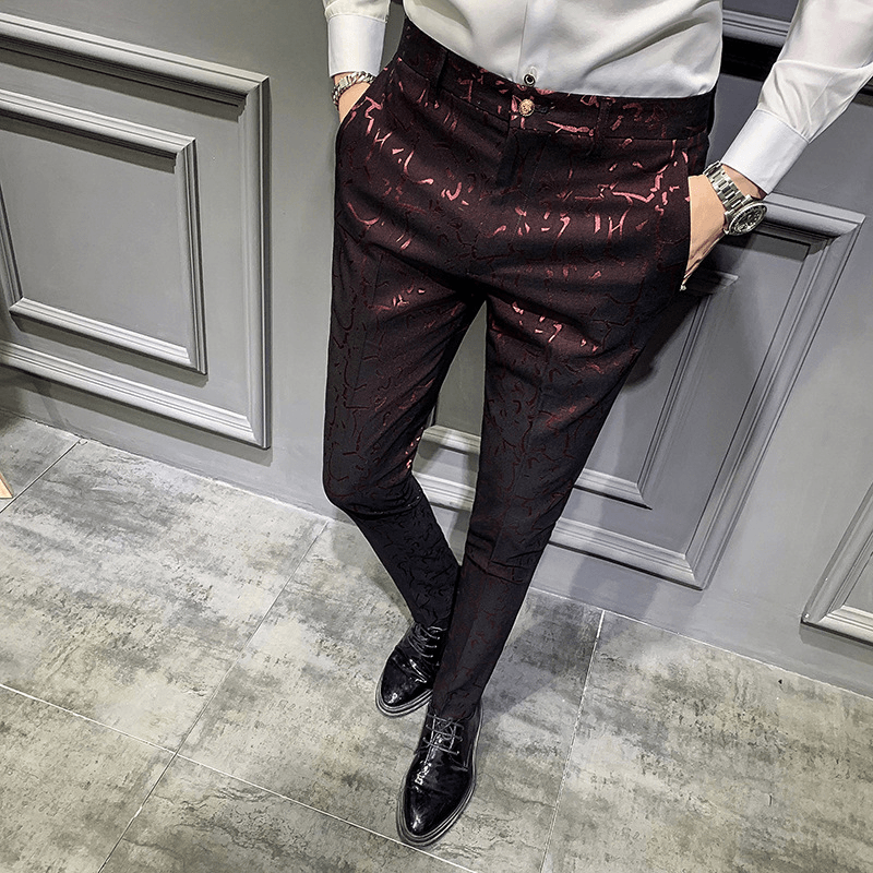 Men'S Trousers Korean Style Slim Fashion Jacquard Thinning Hair Stylist Feet Pants - MRSLM