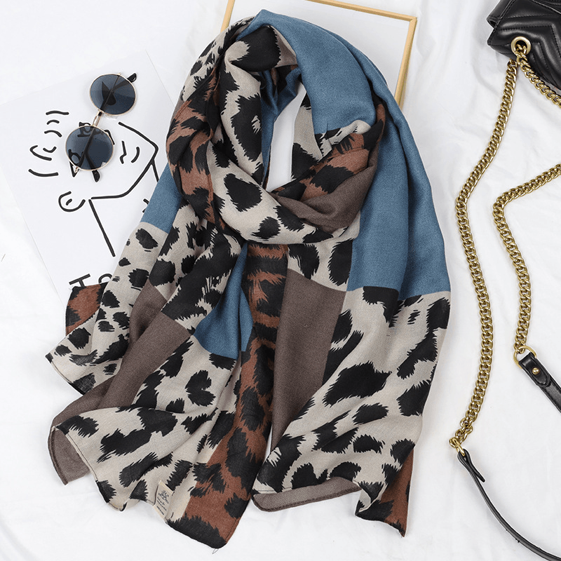 Leopard Print Cotton and Linen Scarf Women Printing Long Gauze Scarf - MRSLM