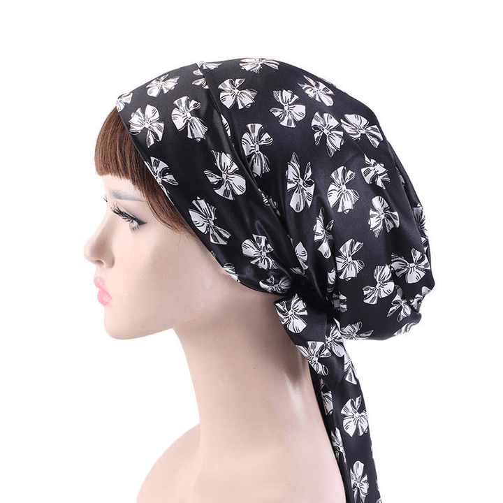 Satin Print Ribbon Bow Turban Hat - MRSLM