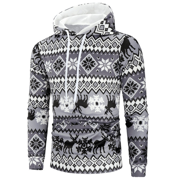 Christmas Elk Print Men'S Hooded Sweatshirt - MRSLM