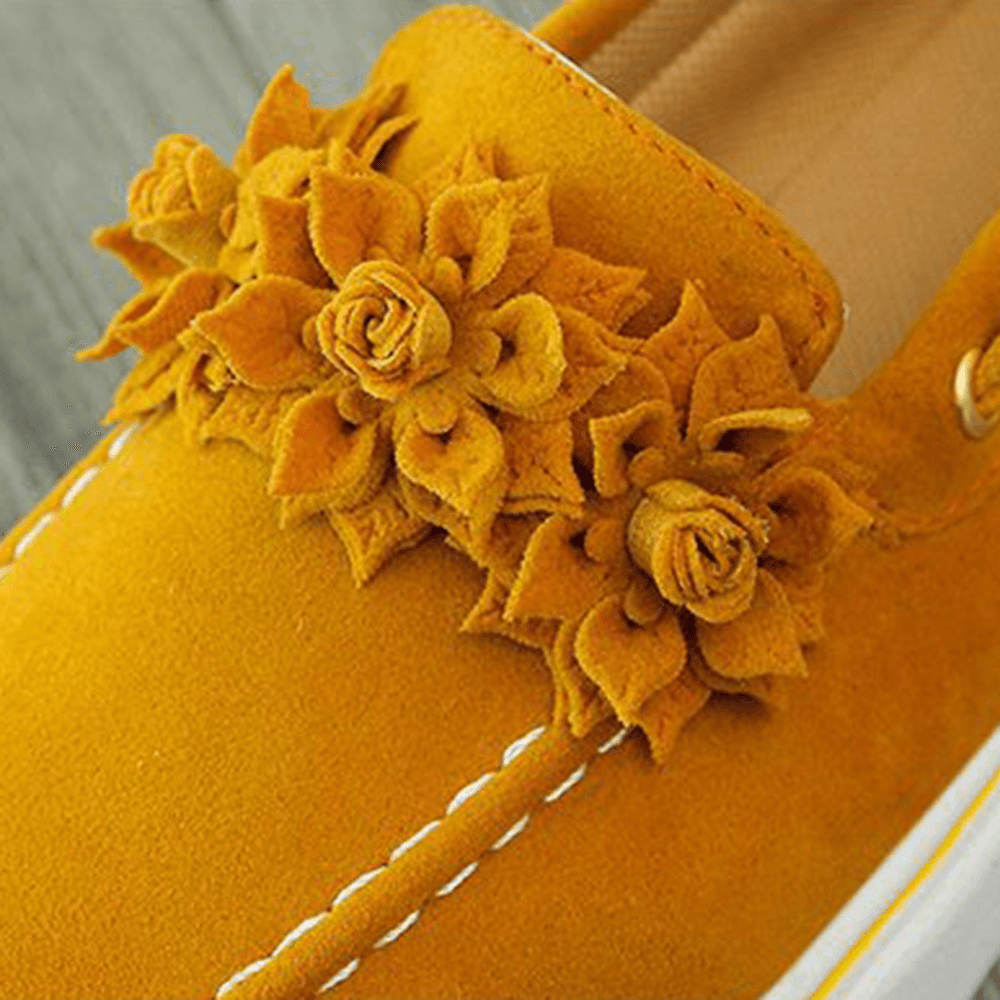 Women Suede Flower Comfy Lining Simple Solid Casual Loafers Shoes - MRSLM