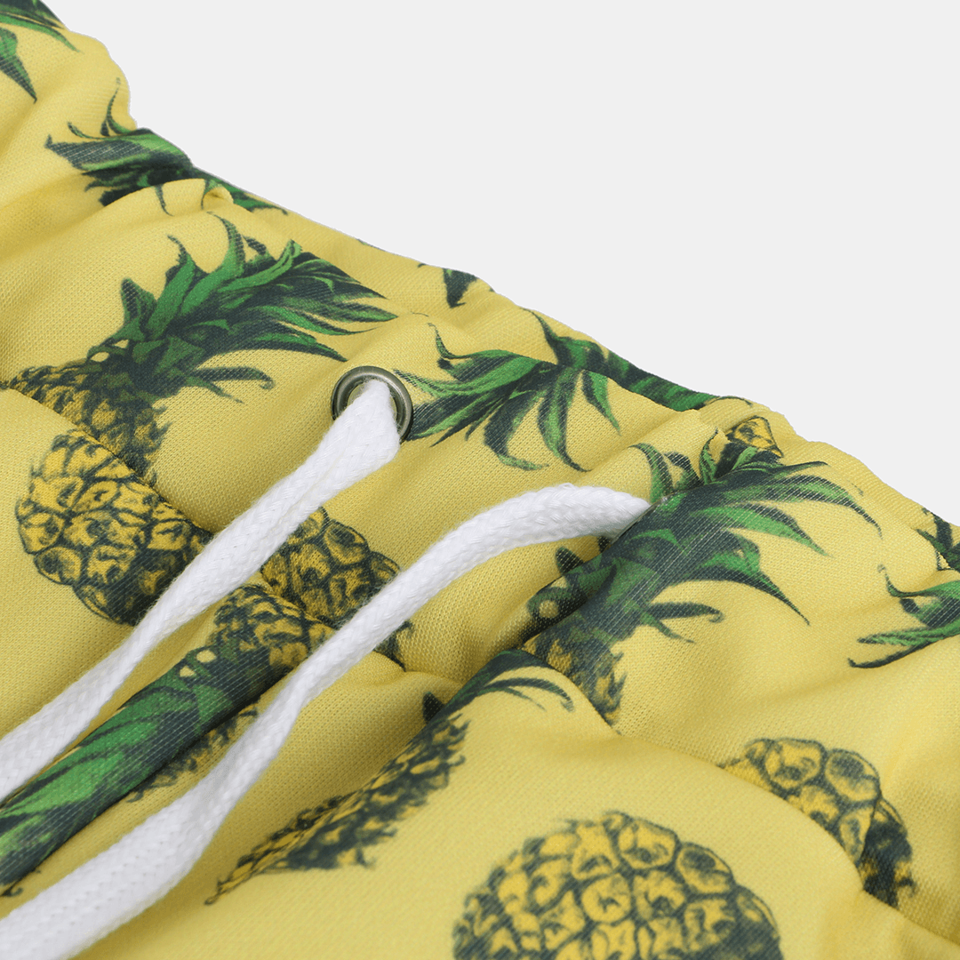 Men Pineapple Printed Hawaiian Style Cotton Casual Pants - MRSLM