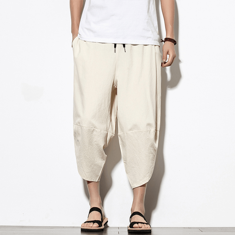 Summer New Loose Carrot Pants Harem Pants Casual Wide Leg Pants Loose Cotton Linen Chinese Style Men'S Pants - MRSLM