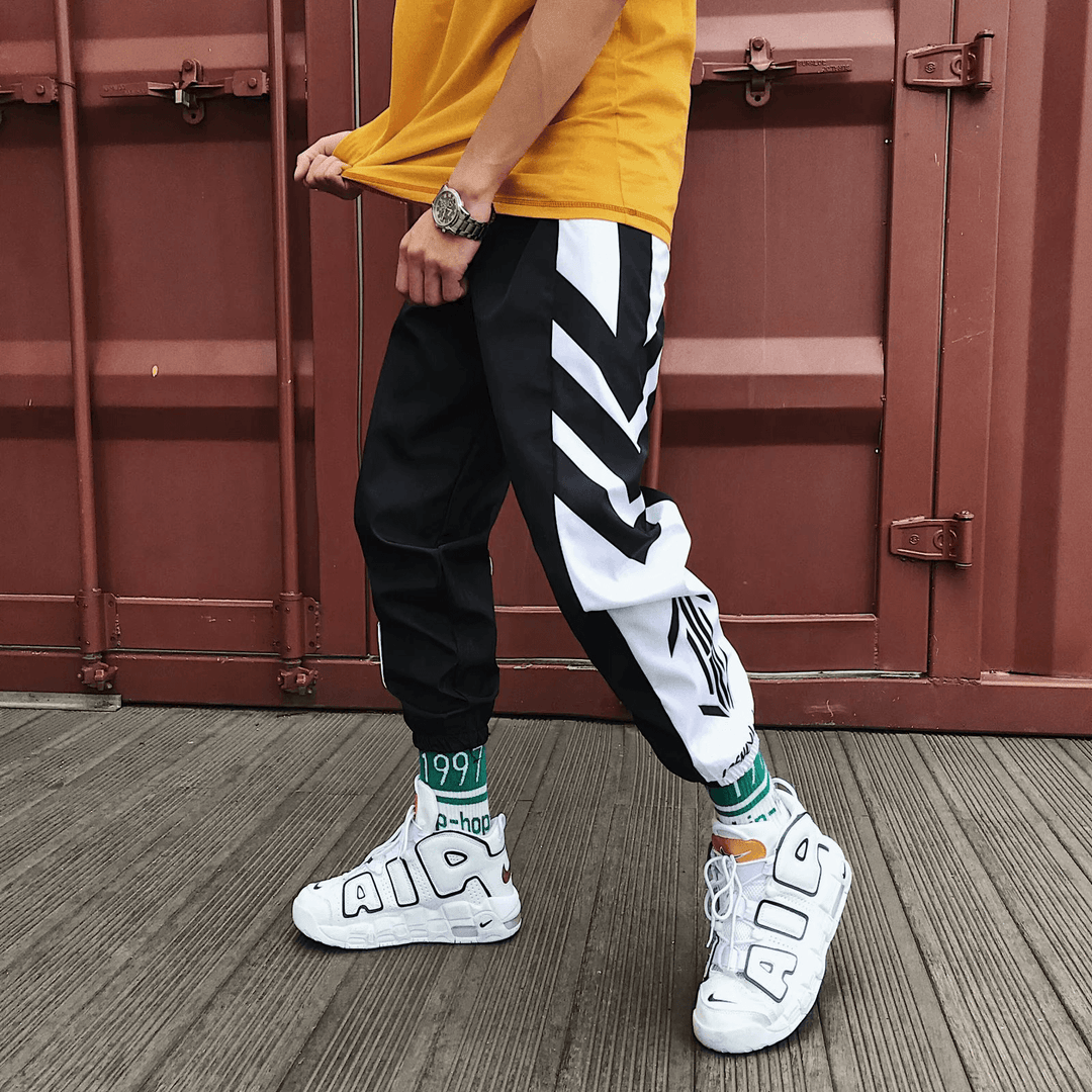 Tide Brand Tie Pants Male Korean Version Loose Color Matching Handsome Casual Pants Student Bf Trend Hip-Hop Wild Harem Pants - MRSLM