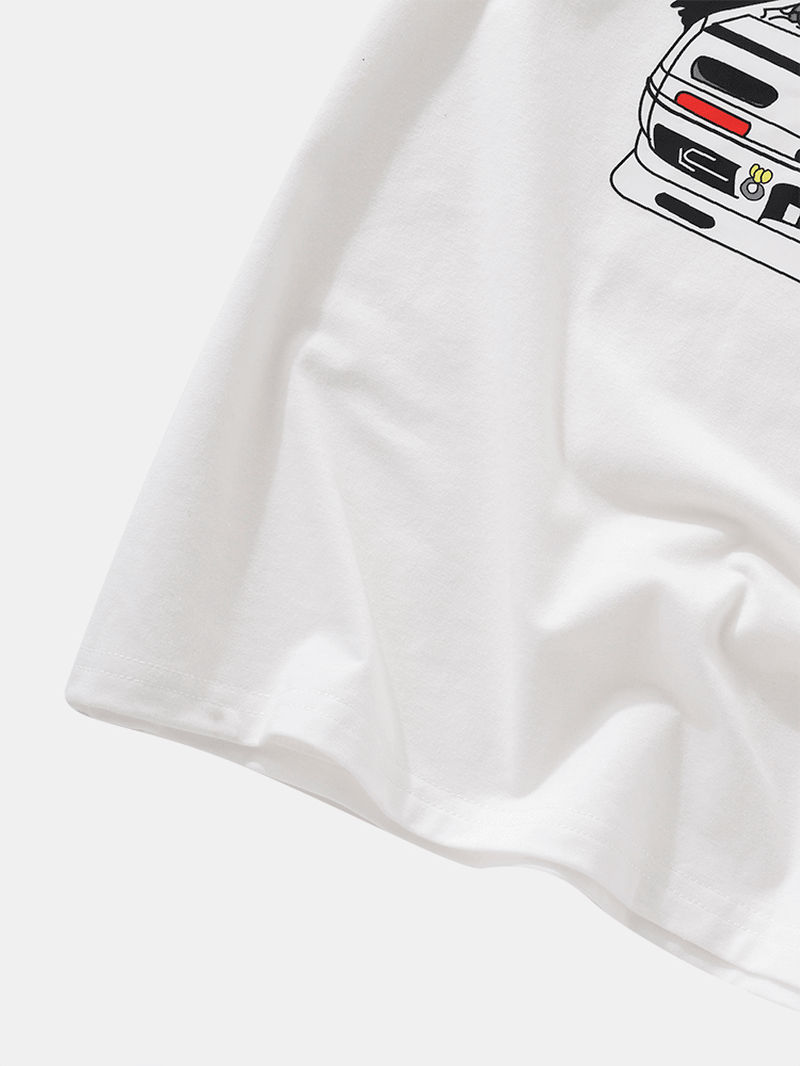 Mens 100% Cotton Car Print Short Sleeve round Neck T-Shirt - MRSLM