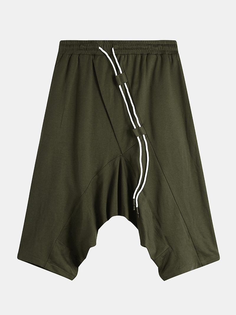 Men'S Army Green Cotton Shorts Drop Crotch Pants - MRSLM