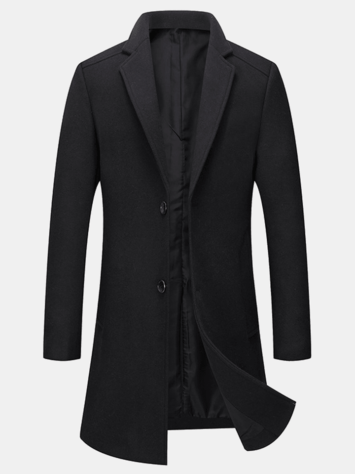 Mens Woolen Windproof Mid-Length Single-Breasted Business Trench Coats - MRSLM