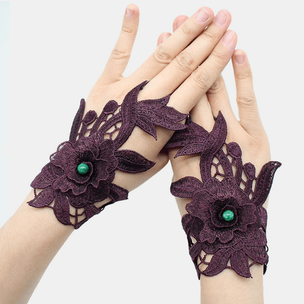 Women Floral Wristband Decorated with Ethnic Embroidered Gloves Wristband - MRSLM