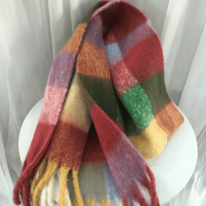 Women'S Autumn Colorful Striped Warm Cashmere Plaid Scarf - MRSLM