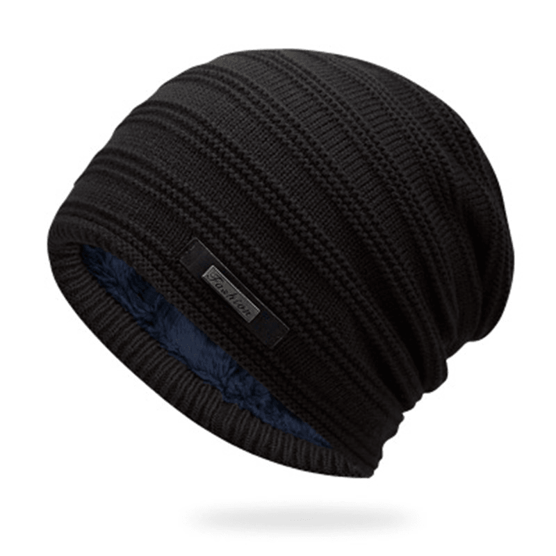 Men'S Knitted Adult Wool plus Velvet Padded Outdoor Warmth Cap - MRSLM