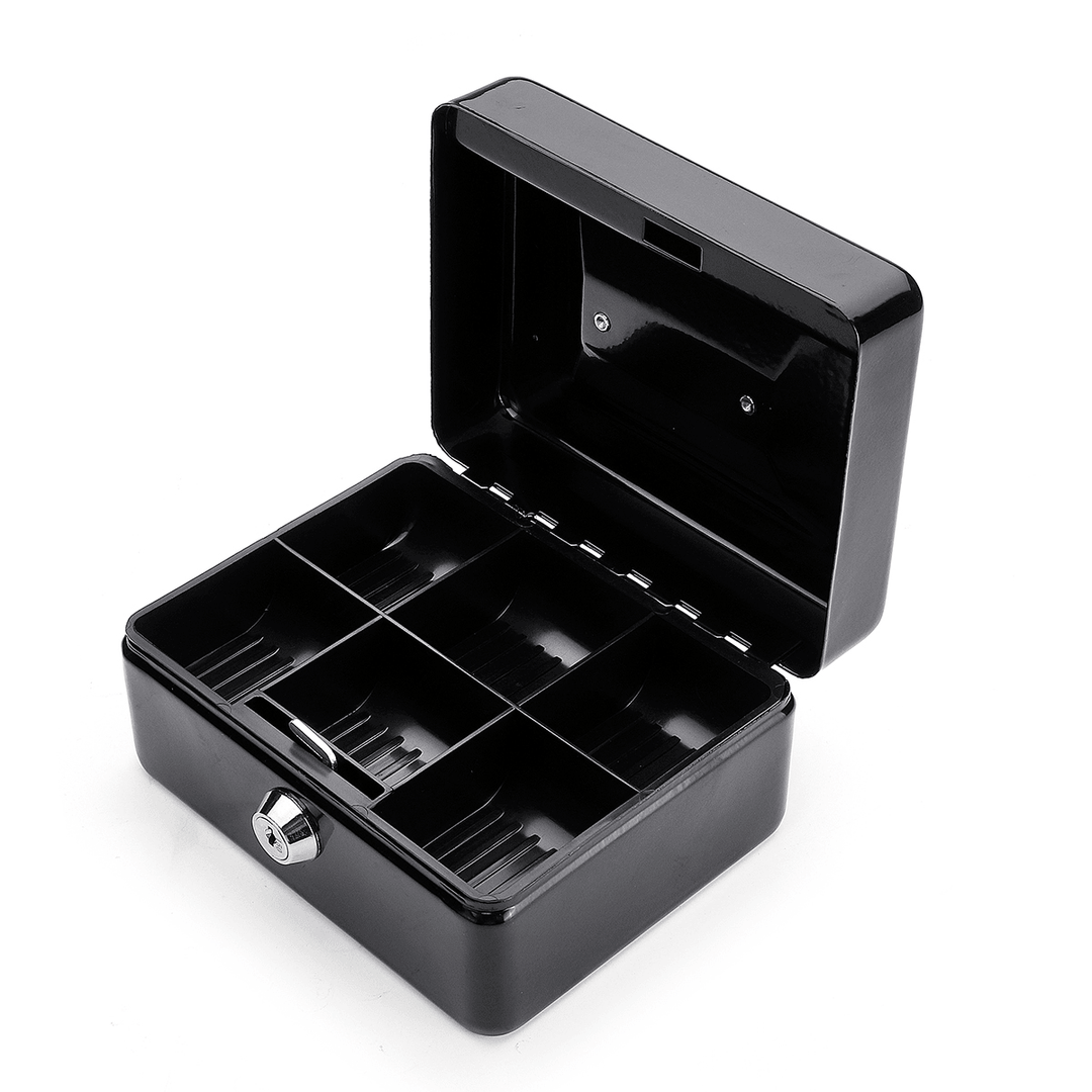 Mini Portable Money Safe Storage Case Black Sturdy Metal with Coin Tray Cash Carry Box - MRSLM