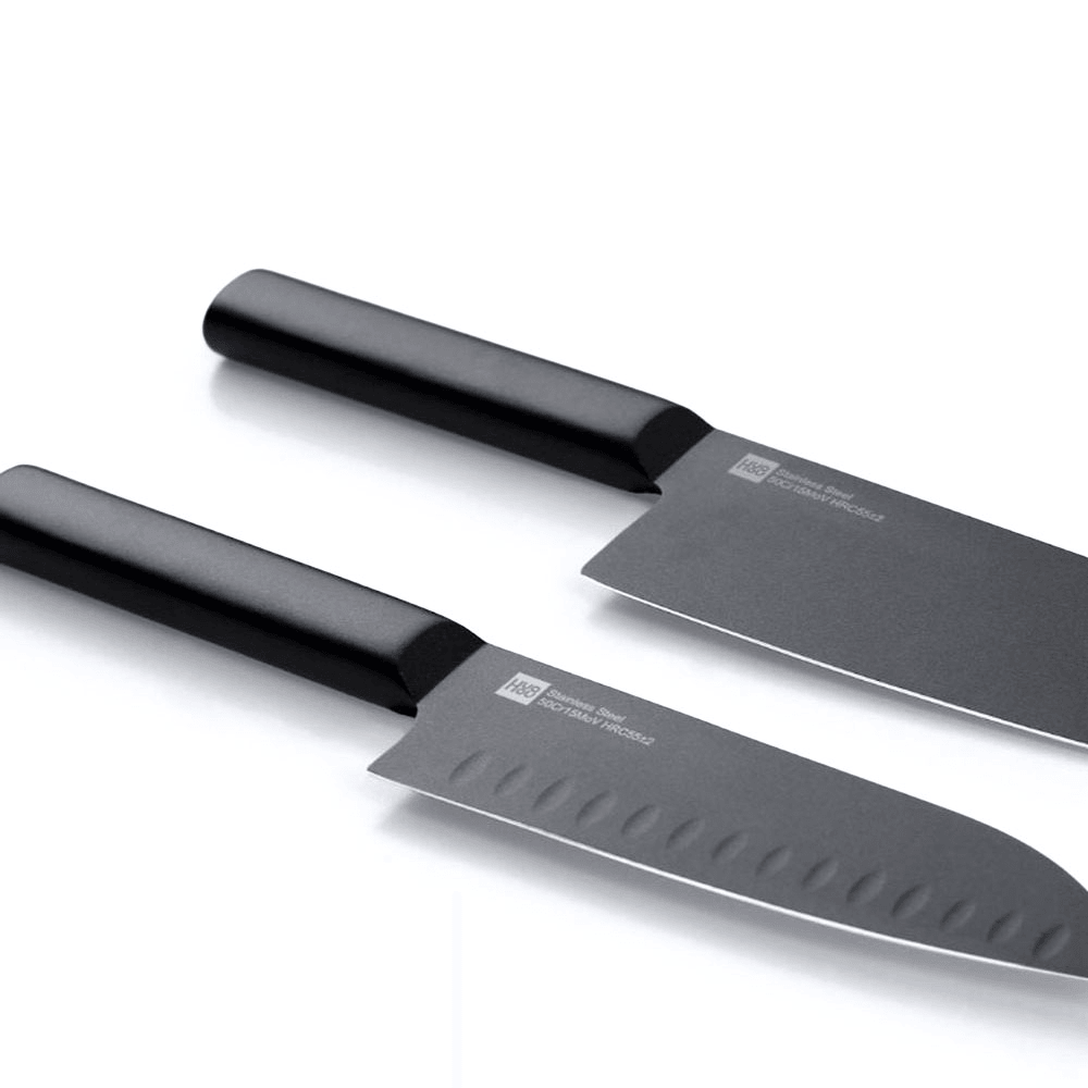 HUOHOU 2Pcs/Set Cool Black Stainless Steel Knife Nonstick Knife Set 7Inch Anti-Bacteria Kitchen Chef Knife Slicing Knife From - MRSLM