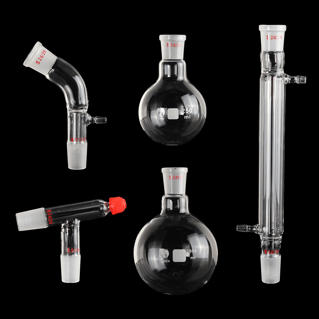 500Ml 24/40 Glass Distillation Apparatus Bottle Laboratory Chemistry Glassware Kit - MRSLM