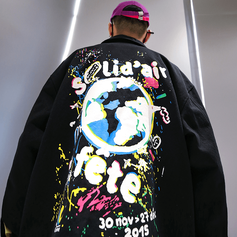 Skillful Hip-Hop Jacket Male Graffiti Ins Tooling Tide Brand Hong Kong Style Ruffian Handsome High Street Loose Trend Retro Jacket Spring - MRSLM