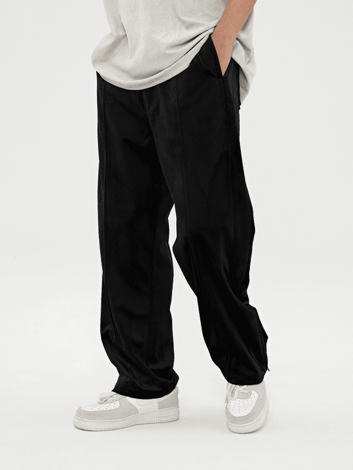 Velvet Side Zipper Trousers Men'S Trend Street Wild Casual Micro-Flare Pants - MRSLM