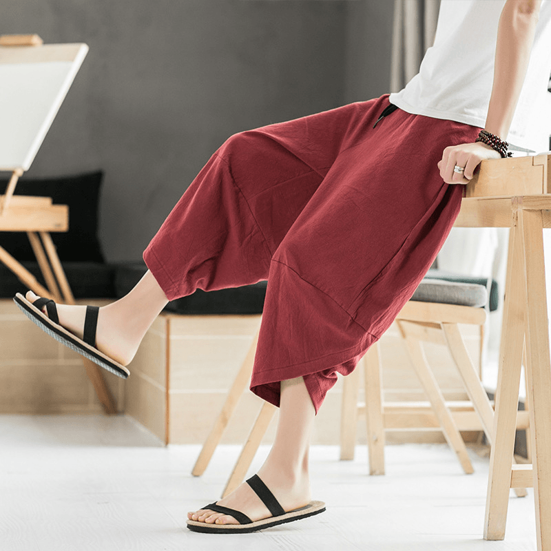 Summer New Loose Carrot Pants Harem Pants Casual Wide Leg Pants Loose Cotton Linen Chinese Style Men'S Pants - MRSLM