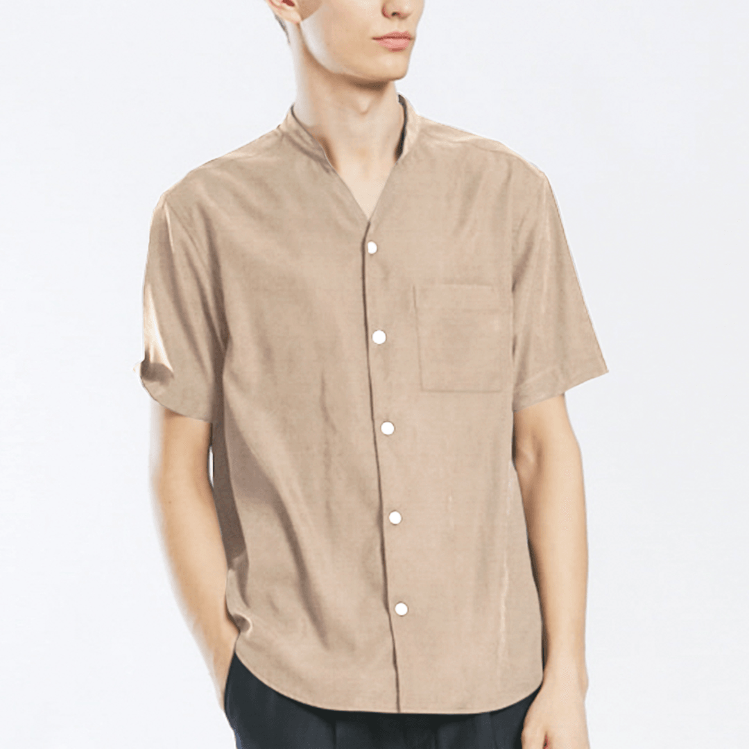 Mens Casual Stand Collar Practical Pocket Short Sleeve Shirt - MRSLM