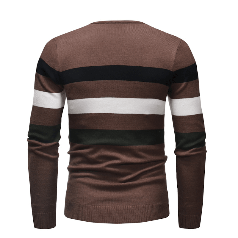 New round Neck Sweater Men'S Striped Color Blocking Slim Fit Sweater - MRSLM