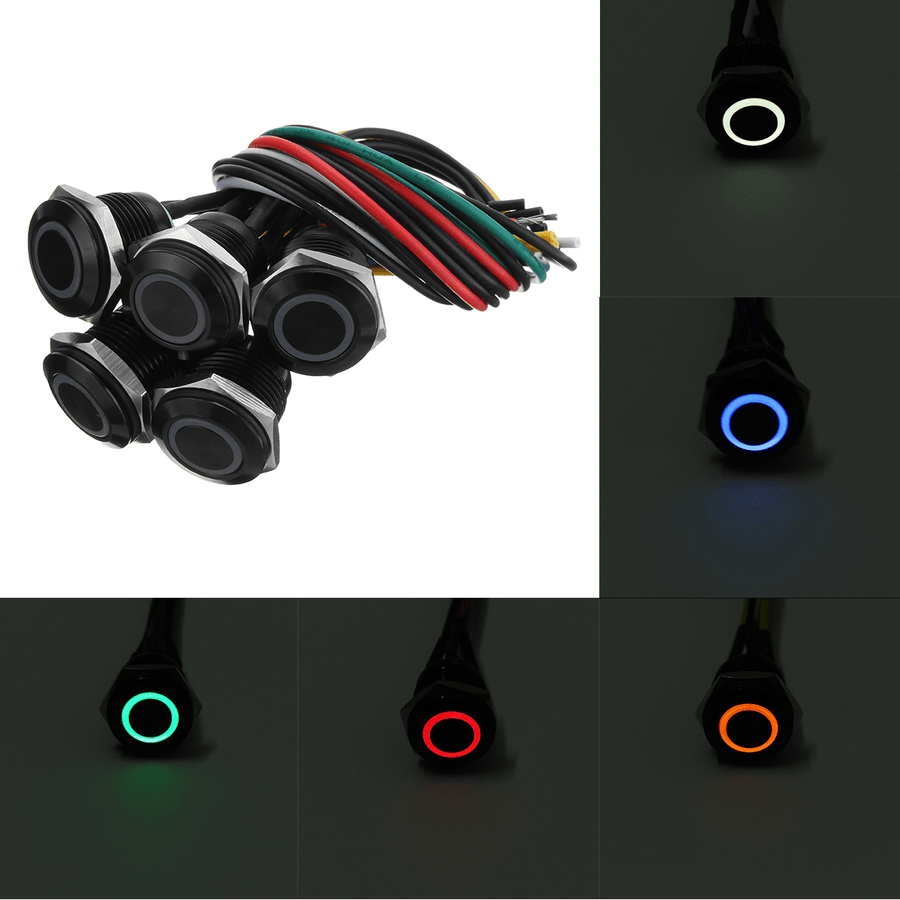 12V 16Mm LED Metal Push Button Panel Momentary Switch Red/Blue/Green/Yellow/White - MRSLM