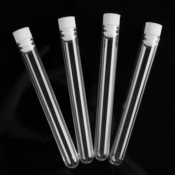 50Pcs 12X100Mm Clear Plastic Test Laboratory Tubes Container with White Push Caps - MRSLM
