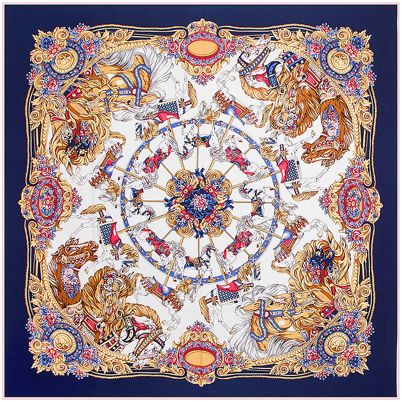 Floral Carriage Twill Large Square Silk Scarf Sunscreen Shawl - MRSLM