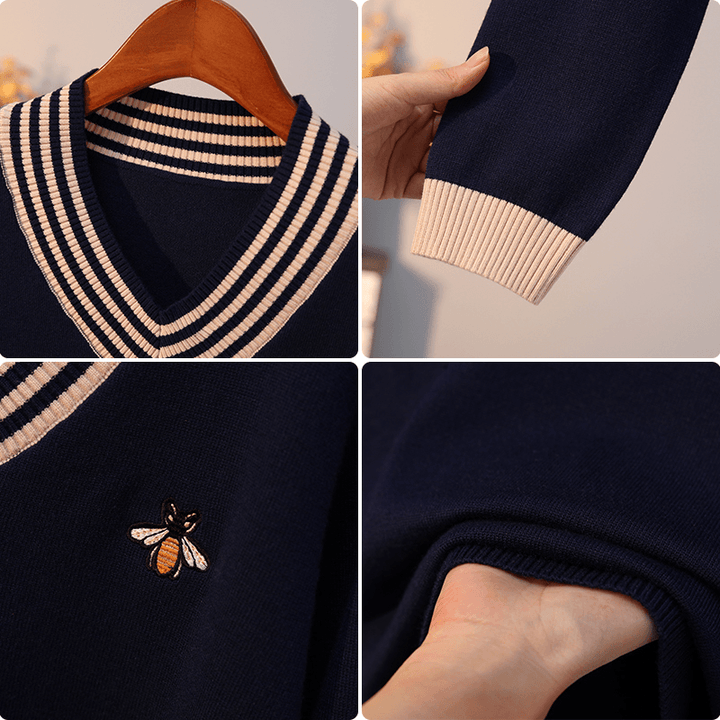 Embroidered Bee Pullover Bottoming Shirt - MRSLM