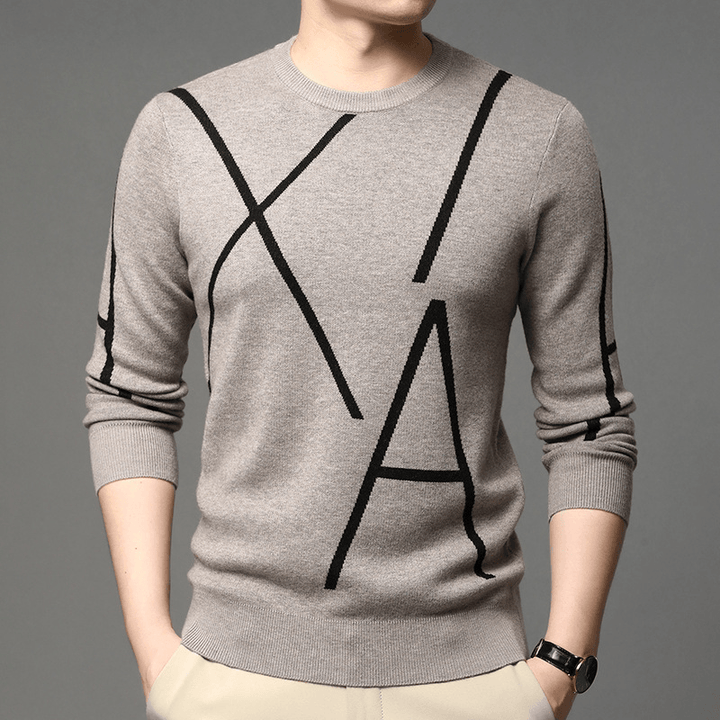 Men'S Sweater Long-Sleeved Korean Pullover Jacquard Fashion Youth Trend Bottoming Shirt - MRSLM