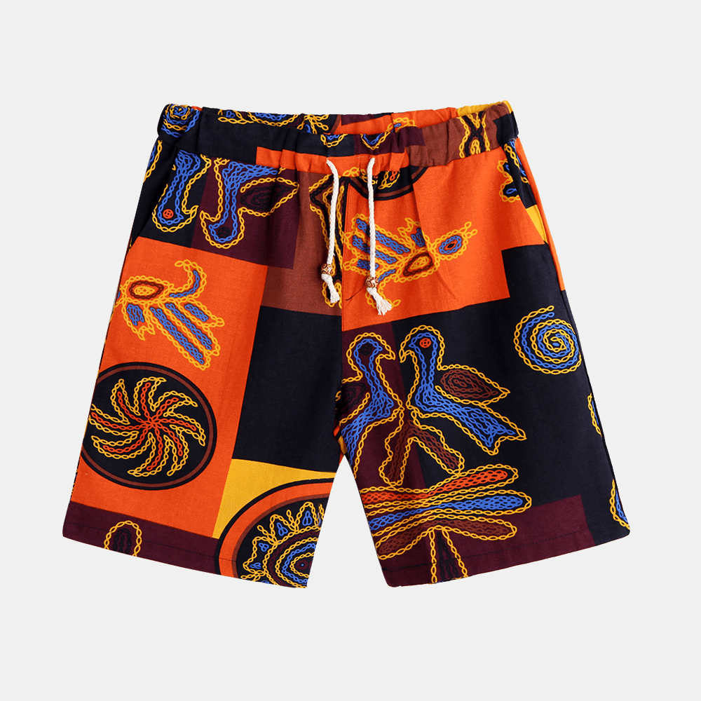 Mens Ethnic Style Pattern Printed Summer Casual Shorts - MRSLM