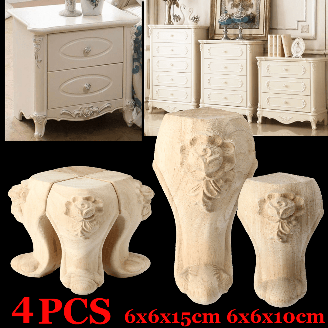 4Pcs 10/15Cm European Solid Wood Carving Furniture Foot Legs Unpainted Cabinet Sofa Seat Feets - MRSLM