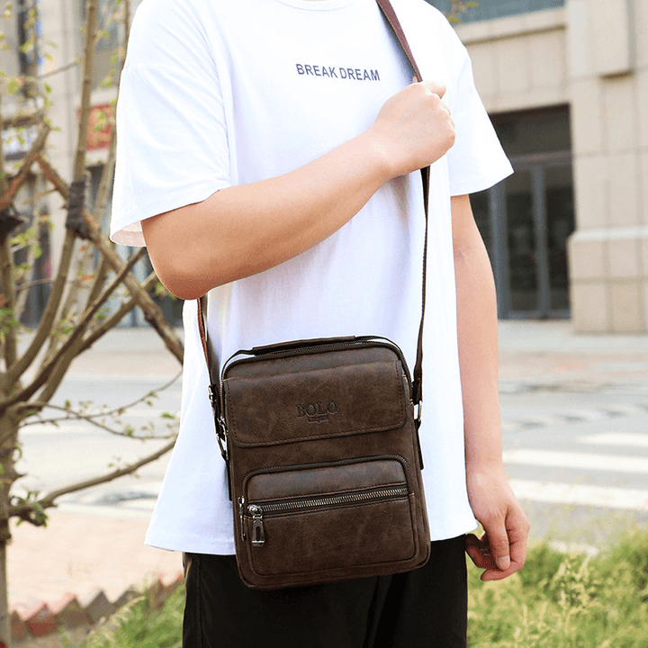 Men PU Leather Multi-Pocket Anti-Theft Messenger Bag Crossbody Bags Shoulder Bag Handbag Briefcase - MRSLM
