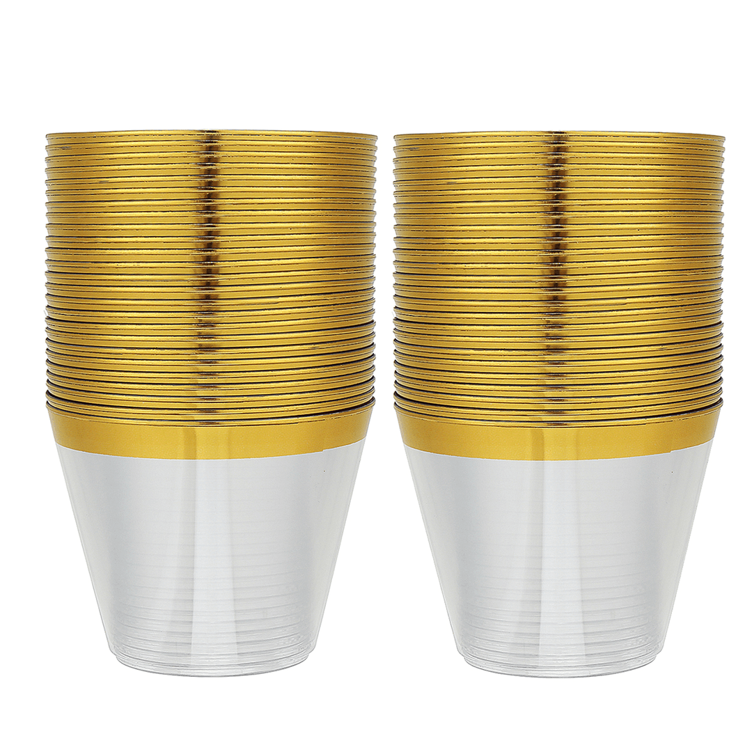 50PCS Disposable Plastic Cups 9Oz with 50PCS Disposable Napkins for Birthday Wedding Tableware Set - MRSLM
