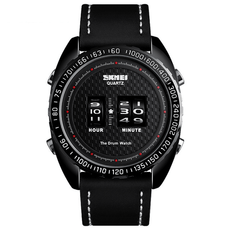 SKMEI 1516 Business Style Creative Dial Quartz Watch Minute Hour Adjust Leather Strap Waterproof Men Watch - MRSLM