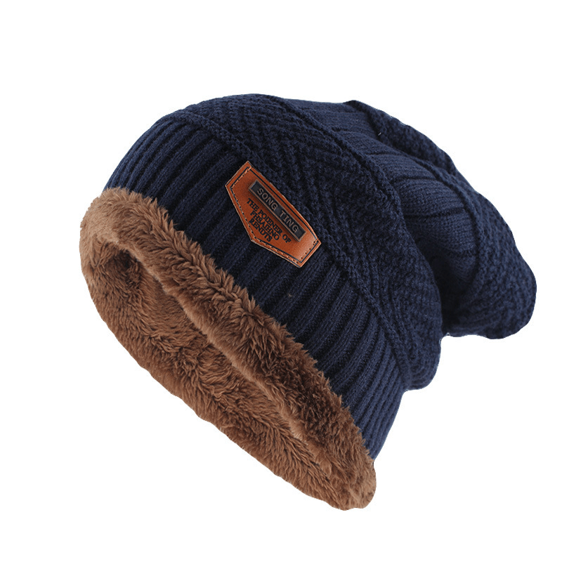 Men'S Knitted Adult Wool plus Velvet Padded Outdoor Warmth Cap - MRSLM