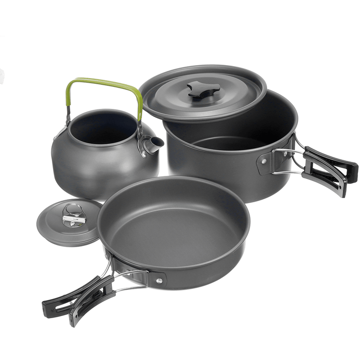 3PCS Camping Pot Cookware Pans Kettle Set Aluminum Alloy Portable Outdoor Camping Fishing Travel - MRSLM