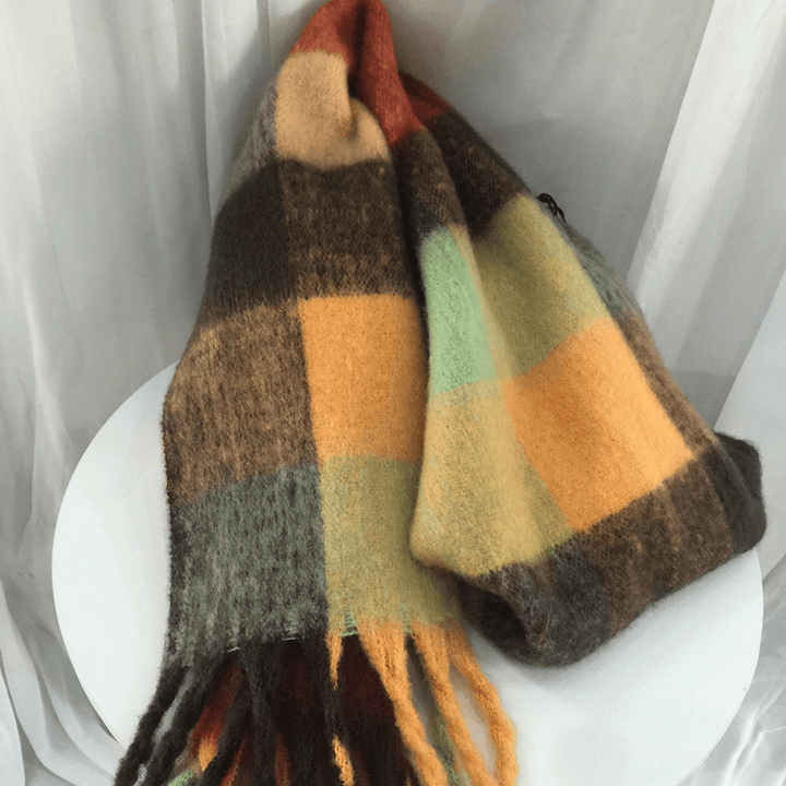 Women'S Autumn Colorful Striped Warm Cashmere Plaid Scarf - MRSLM