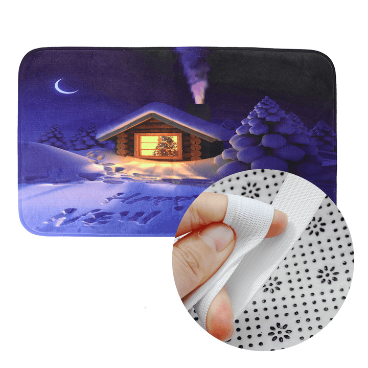 3Pcs Bathroom Set Flannel Carpet Christmas Toilet Non-Slip Rug Lid Pedestal Mat - MRSLM