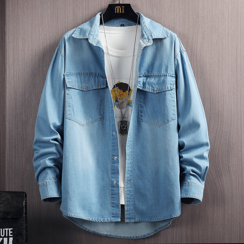 Men'S Loose Long Sleeve Denim Shirt - MRSLM