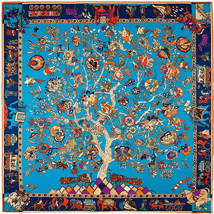 130Cm Fortune Tree Tree of Life Ethnic Flower Pattern Ladies Twill Scarf Travel Scarf - MRSLM